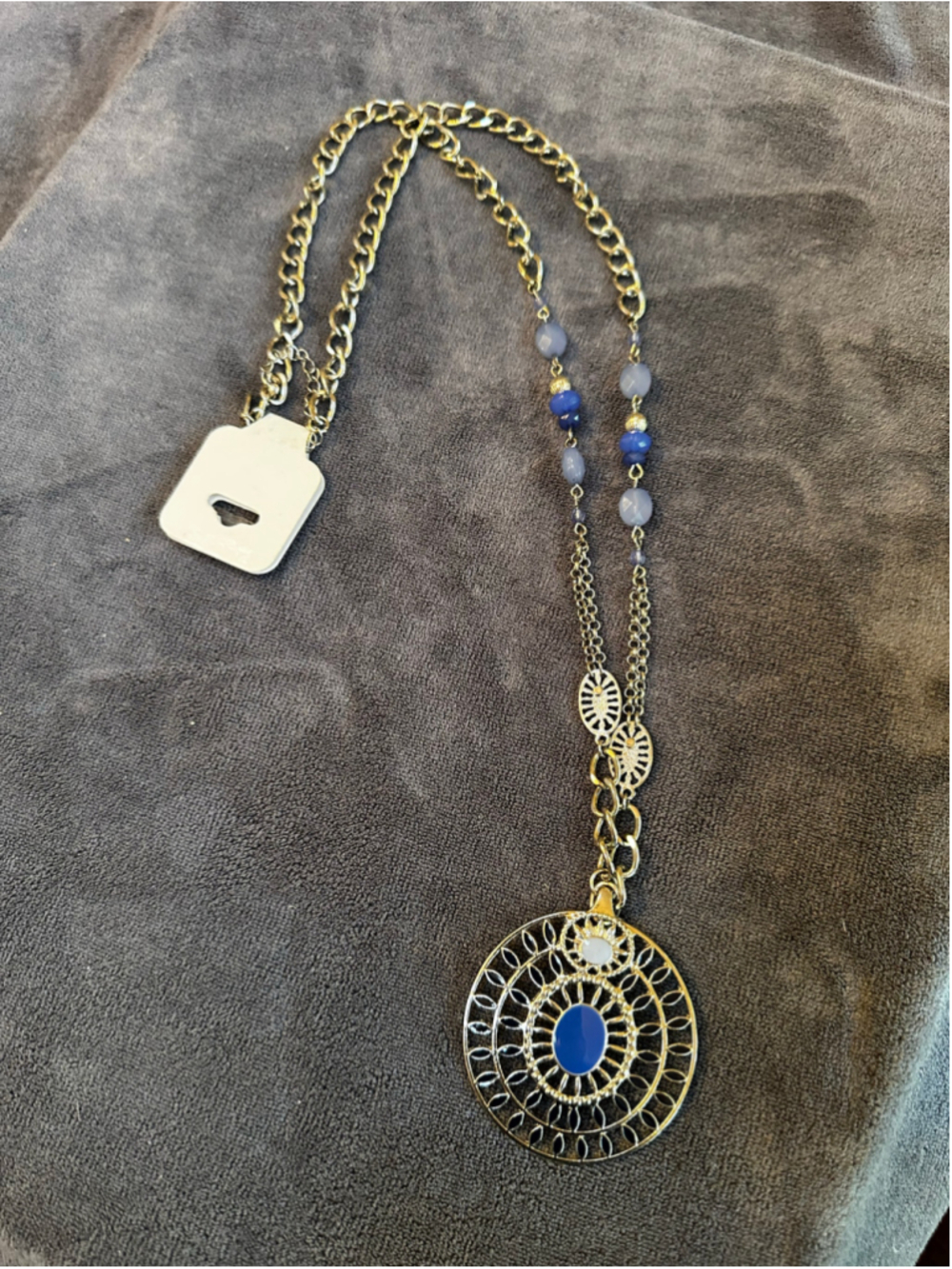 Charming Charlie Blue and Gold Tone Pendant Necklace